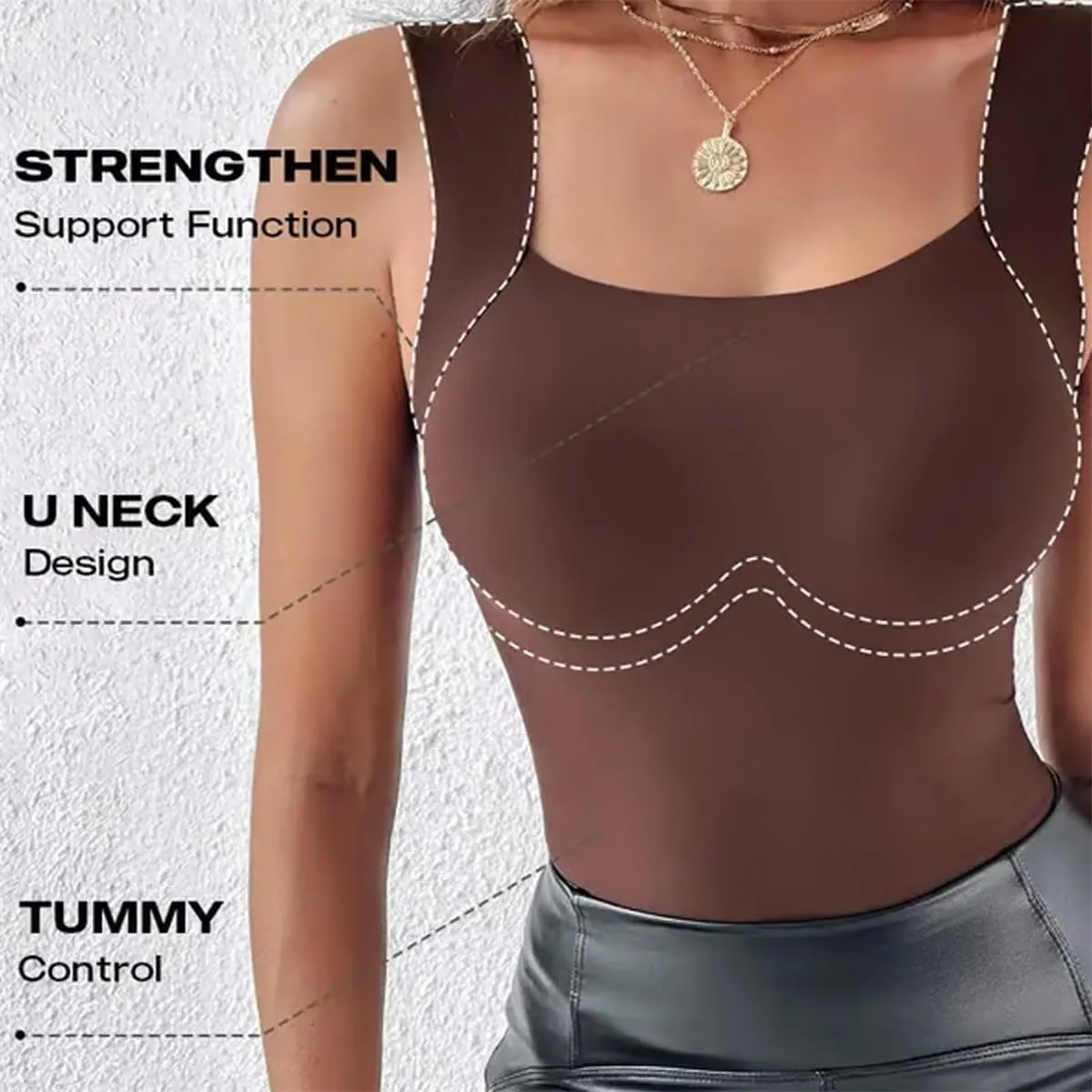 Shamfreshen U Neck Shapewear Built-in Bra Tank, Tummy Control Compression Tank Sleeveless Slim Fit Top Camisole