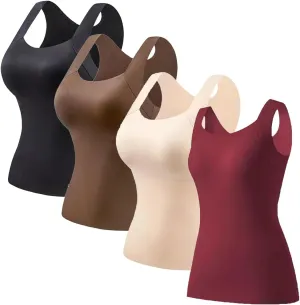 Shamfreshen U Neck Shapewear Built-in Bra Tank, Tummy Control Compression Tank Sleeveless Slim Fit Top Camisole
