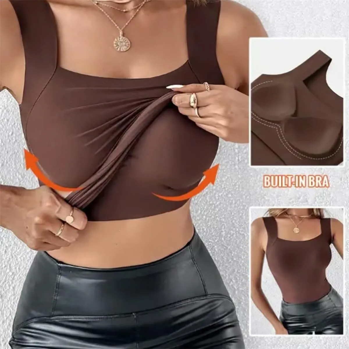 Shamfreshen U Neck Shapewear Built-in Bra Tank, Tummy Control Compression Tank Sleeveless Slim Fit Top Camisole