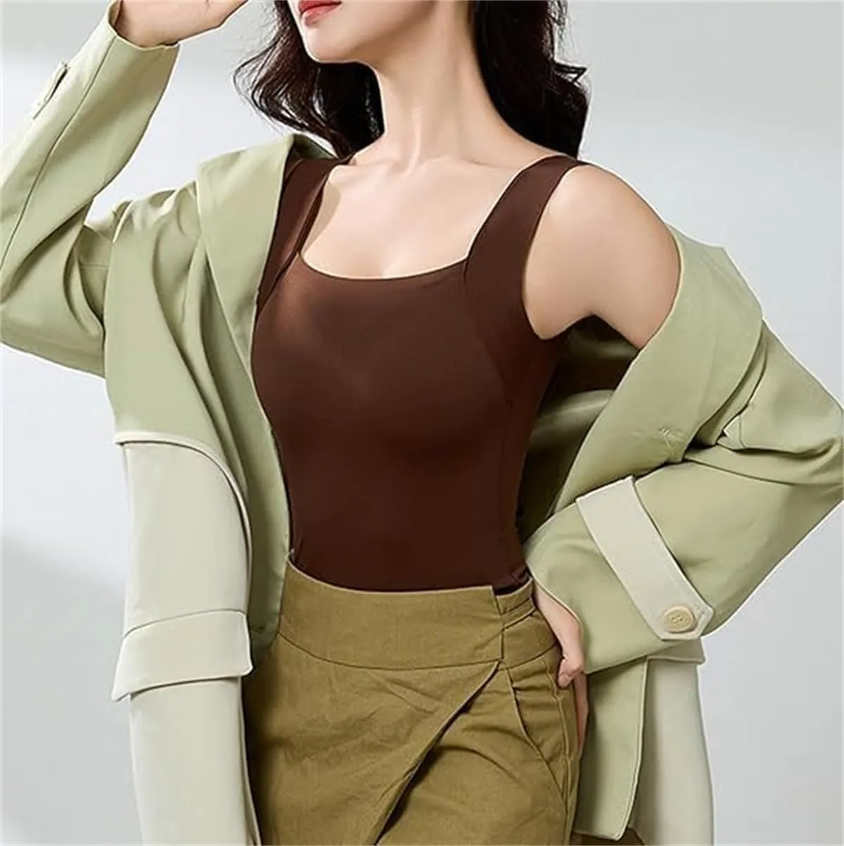 Shamfreshen U Neck Shapewear Built-in Bra Tank, Tummy Control Compression Tank Sleeveless Slim Fit Top Camisole