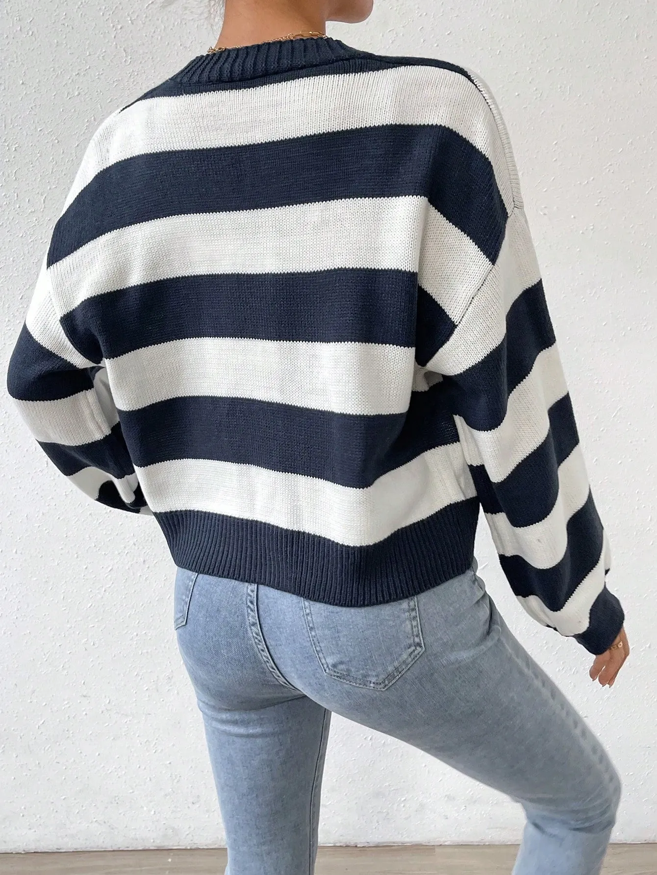 SHEIN Essnce Striped Pattern Drop Shoulder Open Front Cardigan & Cami Knit Top