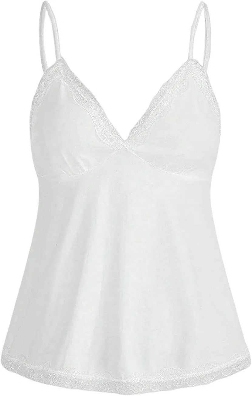 SHENHE Women's Lace Babydoll Tank Top Sexy V Neck Sleeveless Flared Hem Flowy Peplum Tops