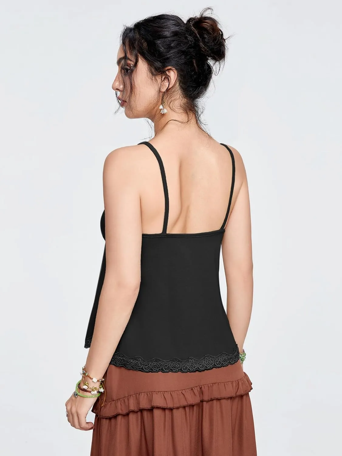 SHENHE Women's Lace Babydoll Tank Top Sexy V Neck Sleeveless Flared Hem Flowy Peplum Tops