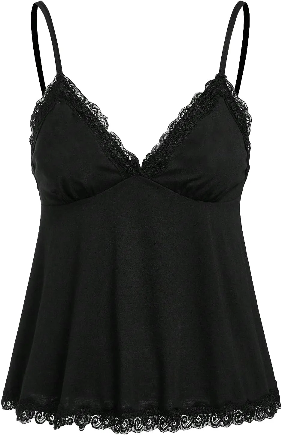 SHENHE Women's Lace Babydoll Tank Top Sexy V Neck Sleeveless Flared Hem Flowy Peplum Tops