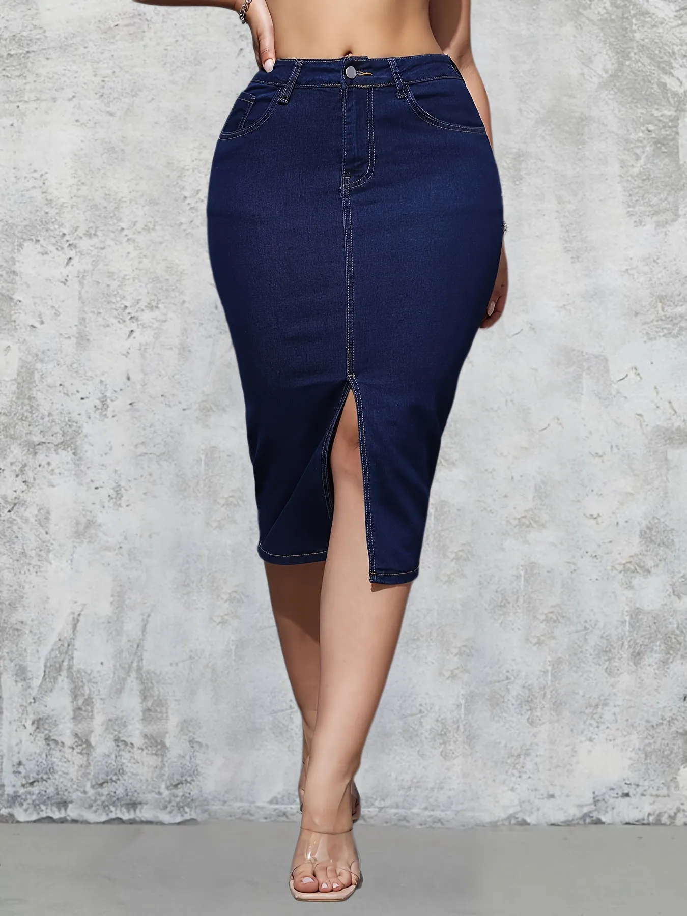 Skirts Women Mid Length Straight Skirt Slim Fit Sexy Solid High Waist Denim Hip Wrap Button Pocket Elegant Splice Summer 2024