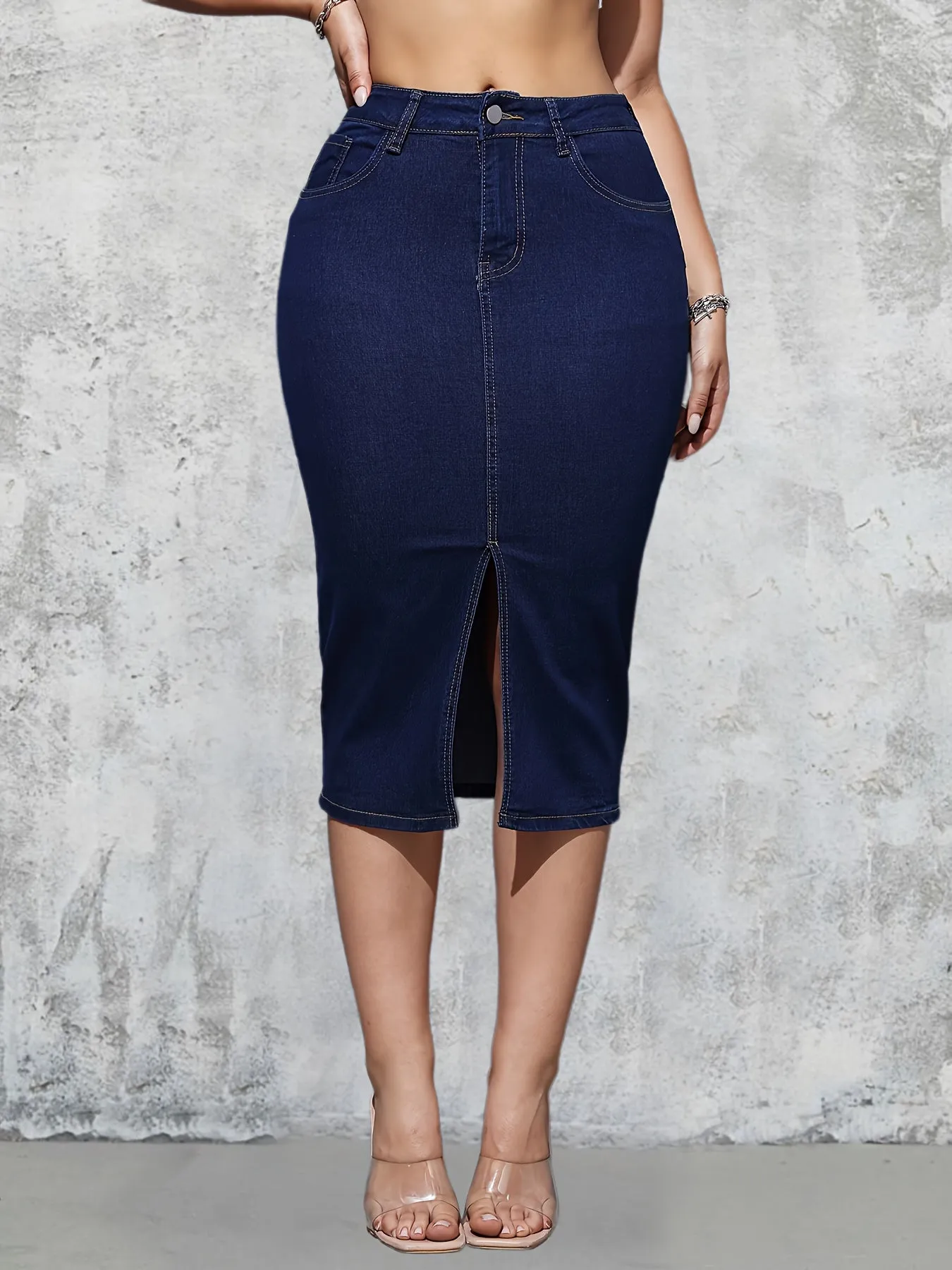 Skirts Women Mid Length Straight Skirt Slim Fit Sexy Solid High Waist Denim Hip Wrap Button Pocket Elegant Splice Summer 2024