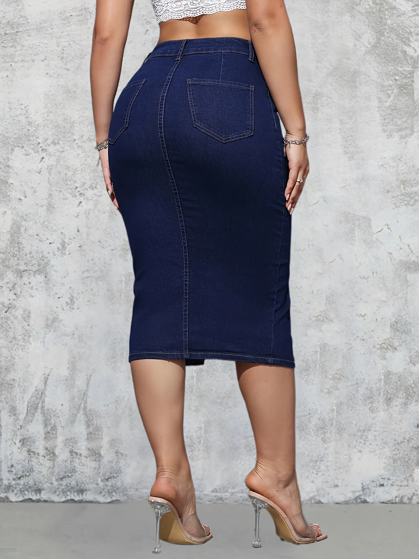 Skirts Women Mid Length Straight Skirt Slim Fit Sexy Solid High Waist Denim Hip Wrap Button Pocket Elegant Splice Summer 2024