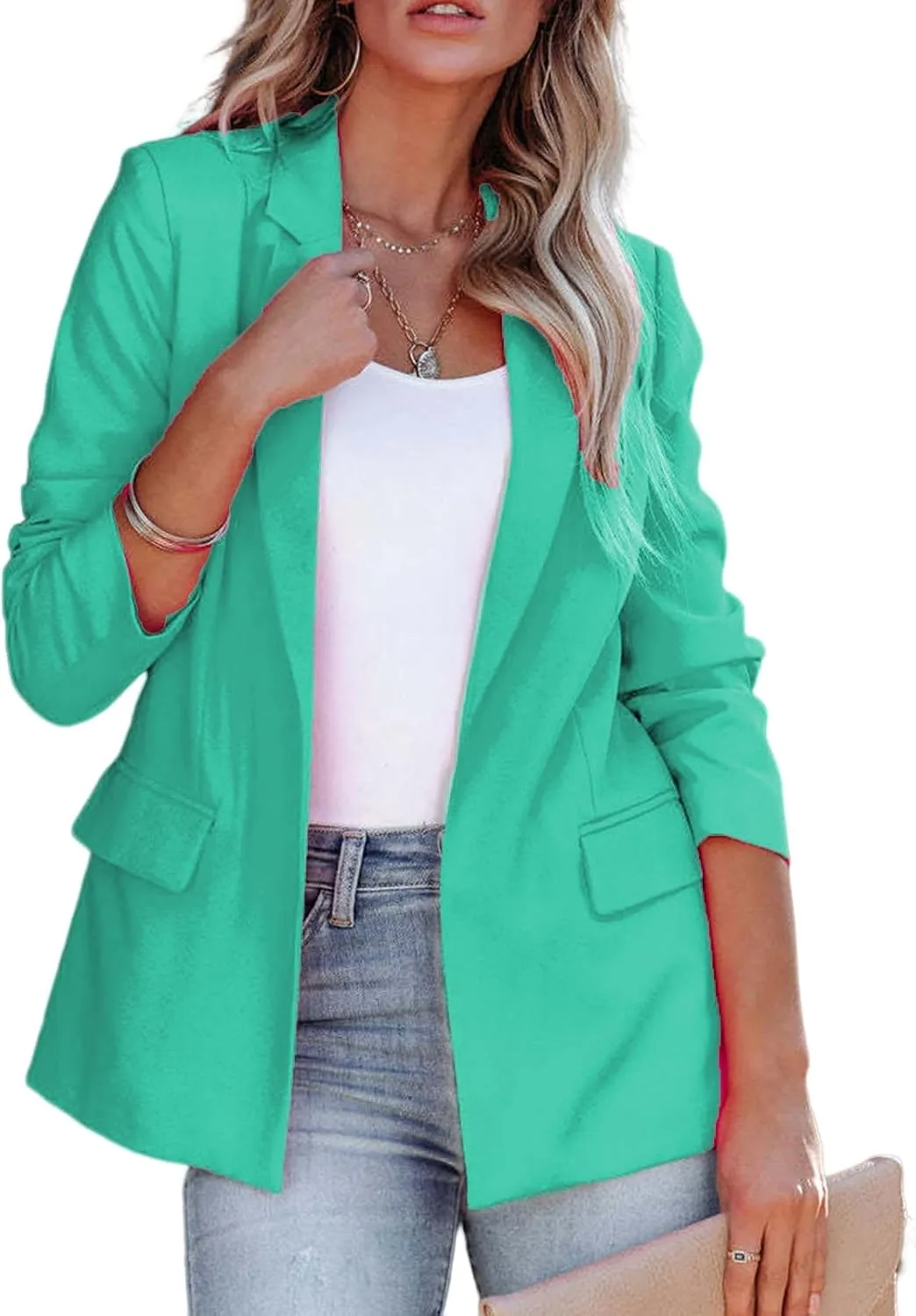 Smoneyful Women's Blazers Business Casual Jacket Suit Long Sleeve Open Front Slim Fit for Work Office 2025 Trendy