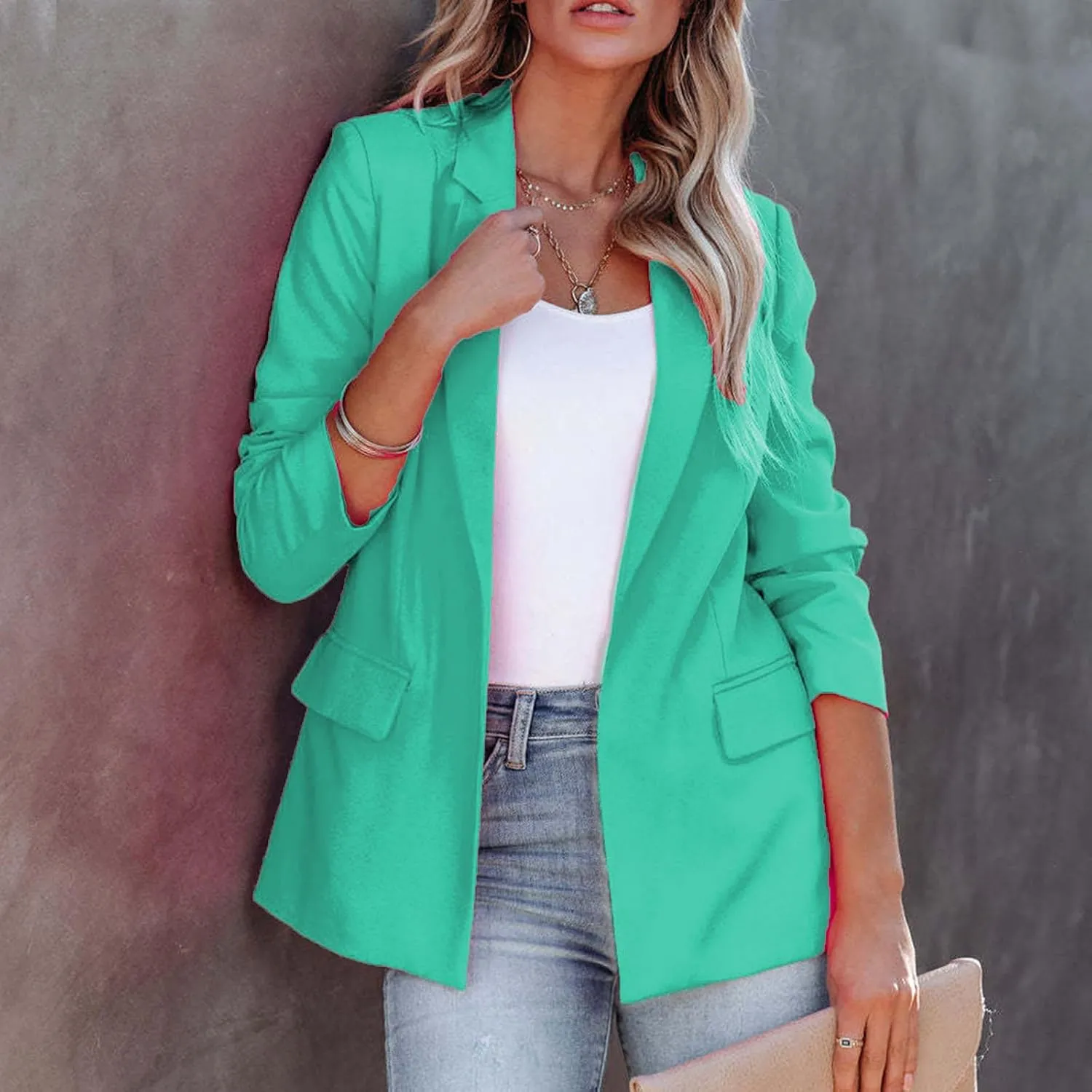 Smoneyful Women's Blazers Business Casual Jacket Suit Long Sleeve Open Front Slim Fit for Work Office 2025 Trendy