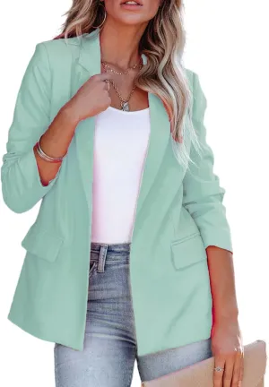 Smoneyful Women's Blazers Business Casual Jacket Suit Long Sleeve Open Front Slim Fit for Work Office 2025 Trendy