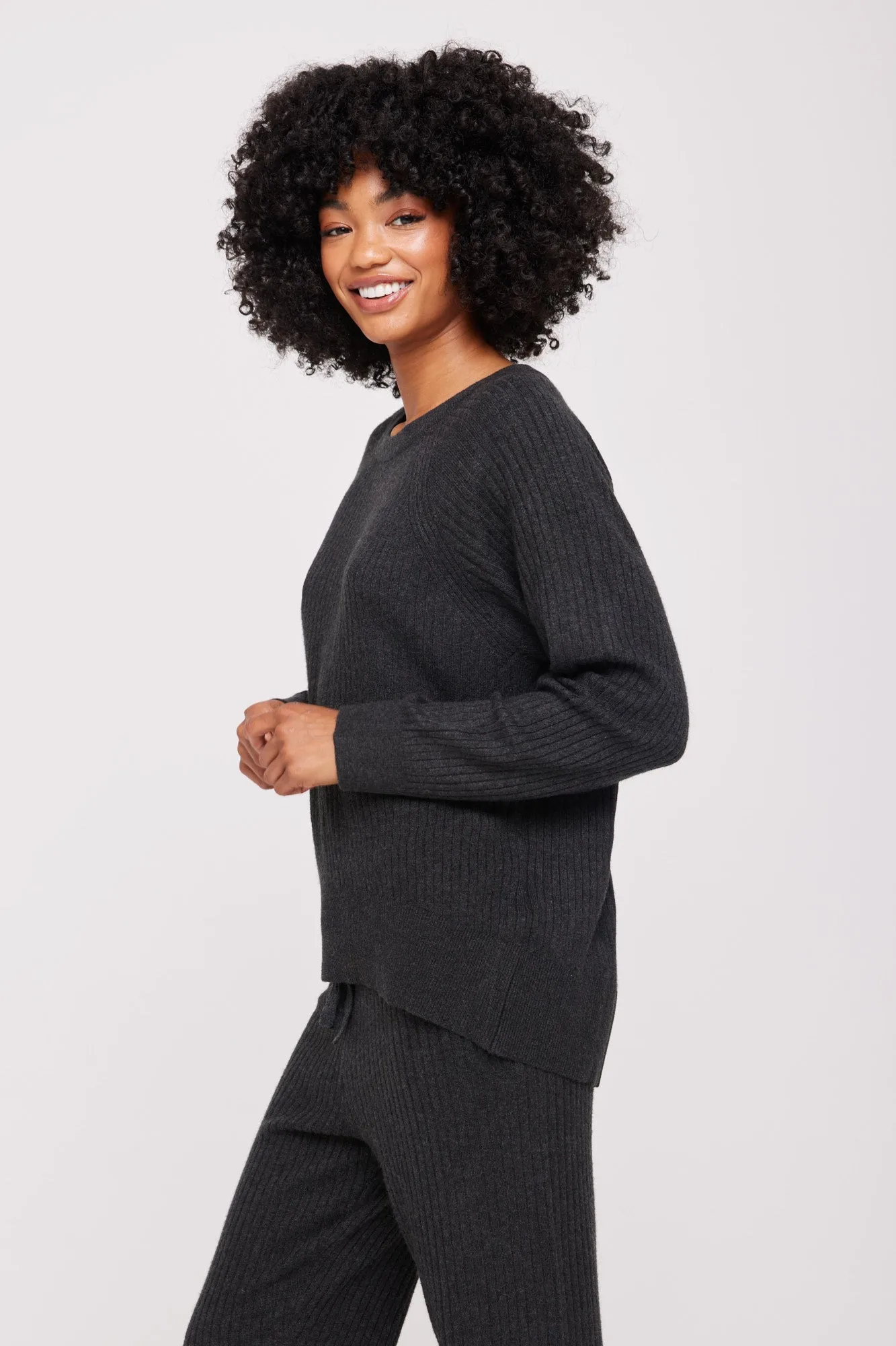 Spiritual Gangster Doutzen Ballet Neck Sweater - Charcoal Heather