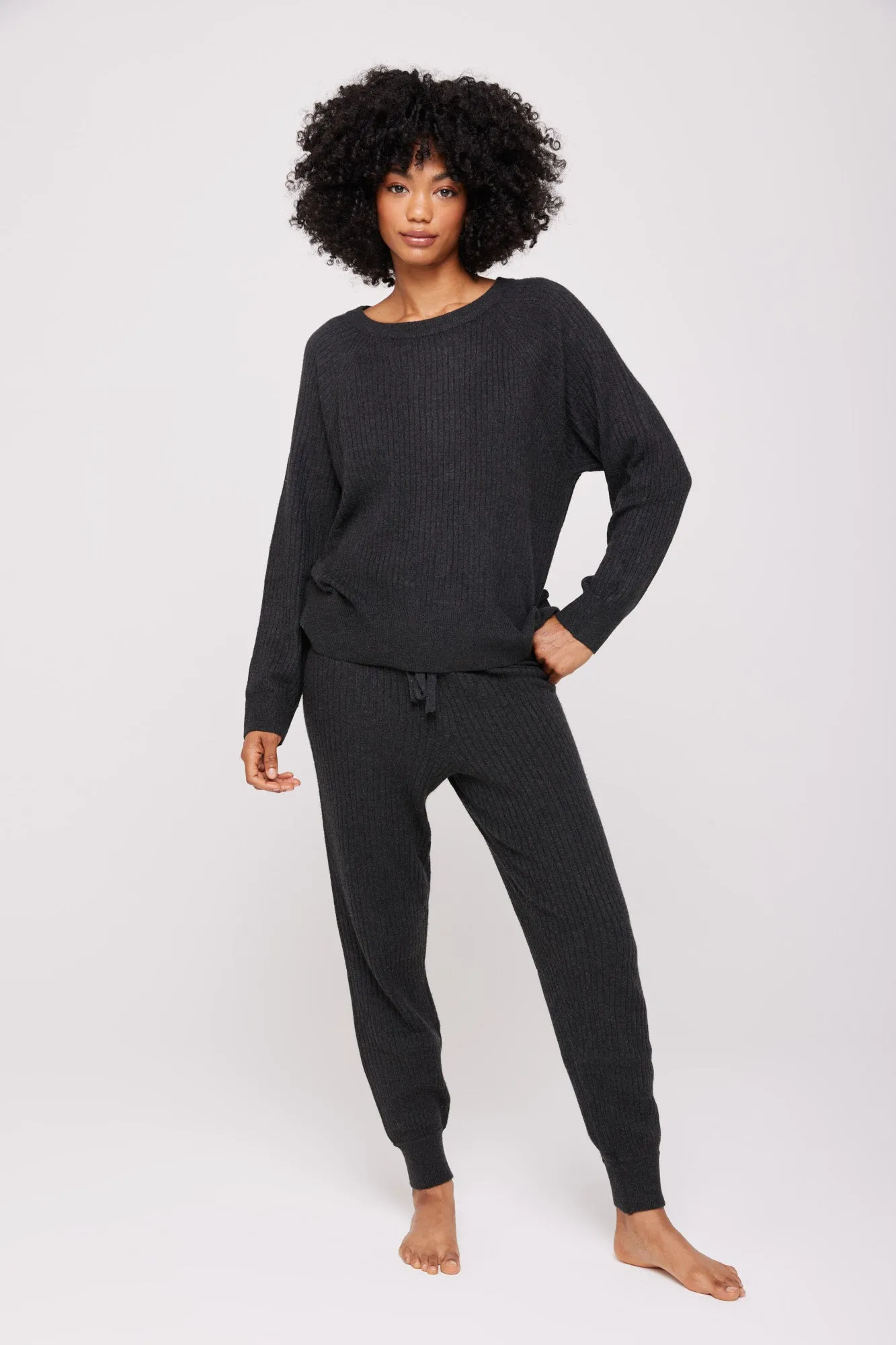 Spiritual Gangster Doutzen Ballet Neck Sweater - Charcoal Heather