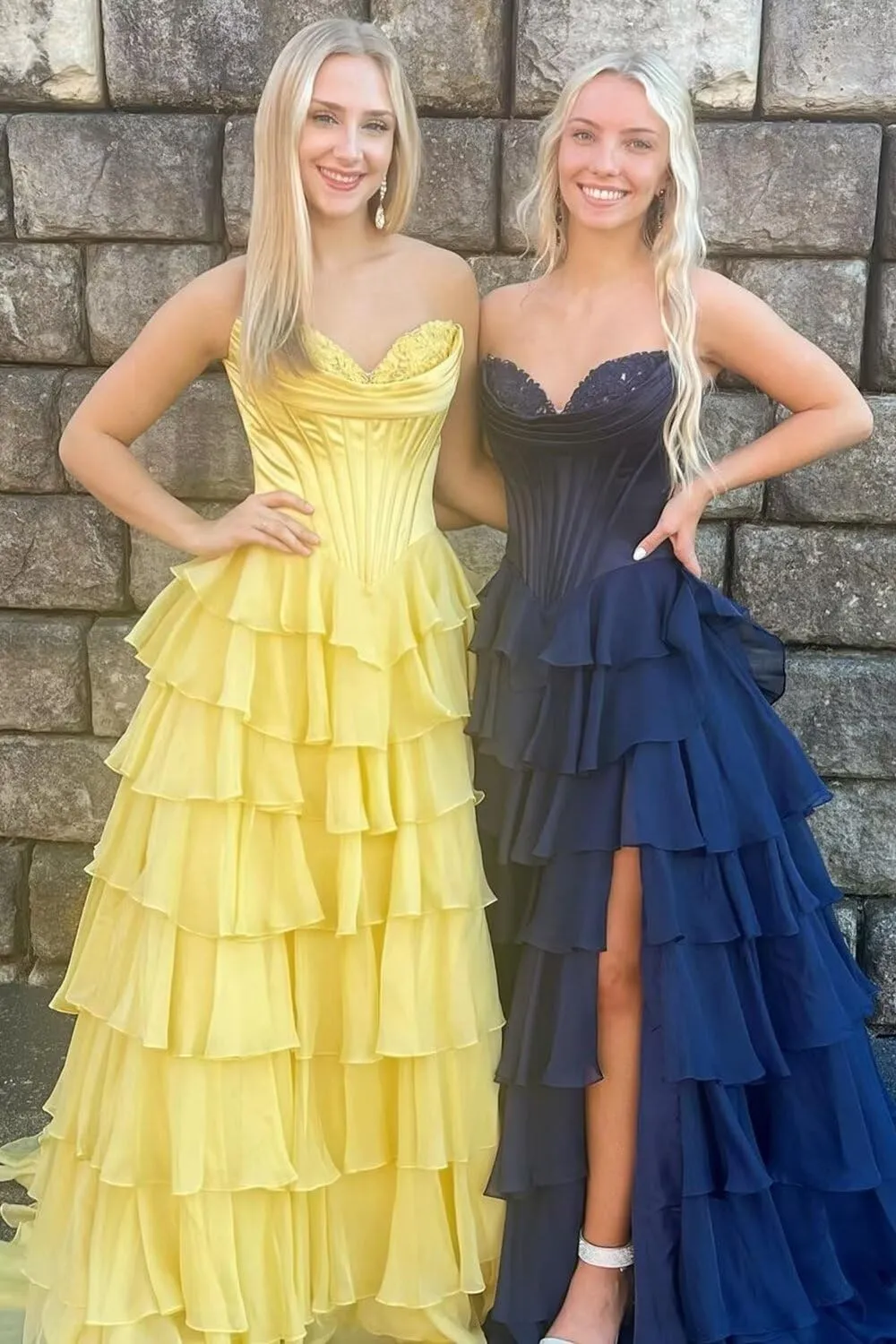Strapless Corset Prom Dresses for Women 2025 Long Tiered Ruffle Chiffon Formal Dress Evening Gown with Slit