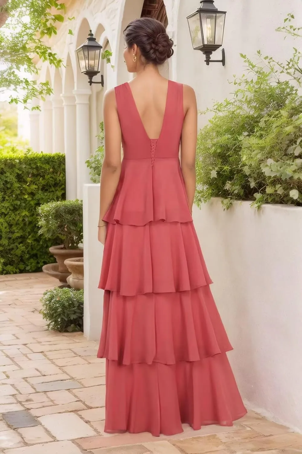 Stylefun Tiered Ruffles Bridesmaid Dresses Long A Line 2025 V Neck Formal Evening Dress with Ruffles CYM294