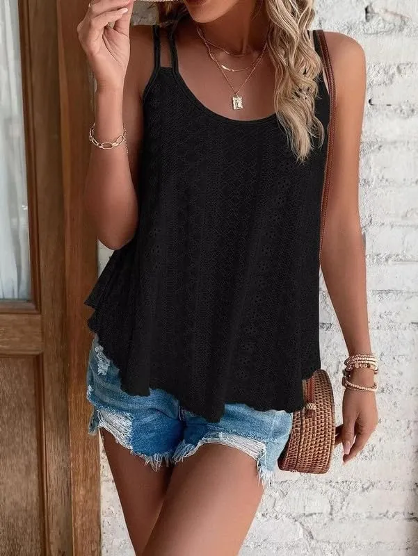 Summer Tank Tops Embroidery for Women Sleeveless Loose Fit Scoop Neck Casual Blouse Sexy Cute Cami for Womens Trendy