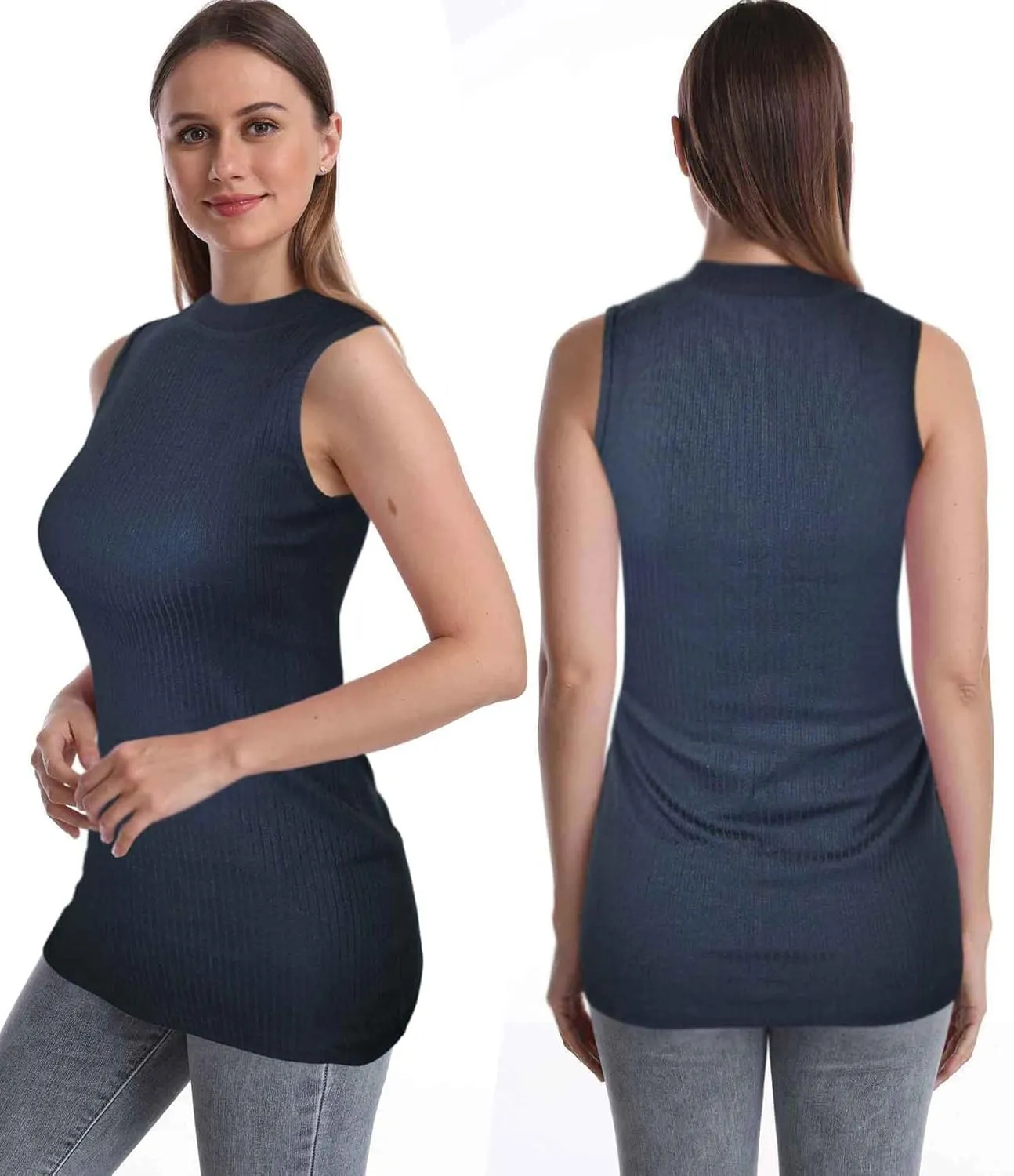 SUMONA 3 Pack Assorted Colors Everyday Casual Cotton Blend Mock High Neck Tank Tops