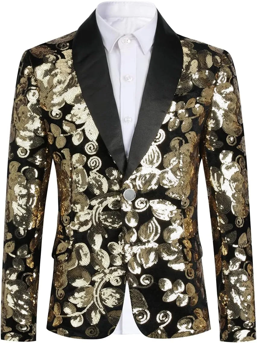 SWOTGdoby Boys Blazers Slim Fit Suit Jacket Formal Tuxedo Blazer Golden Shiny Dress Coat Ring Bearer Outfit for Party Prom
