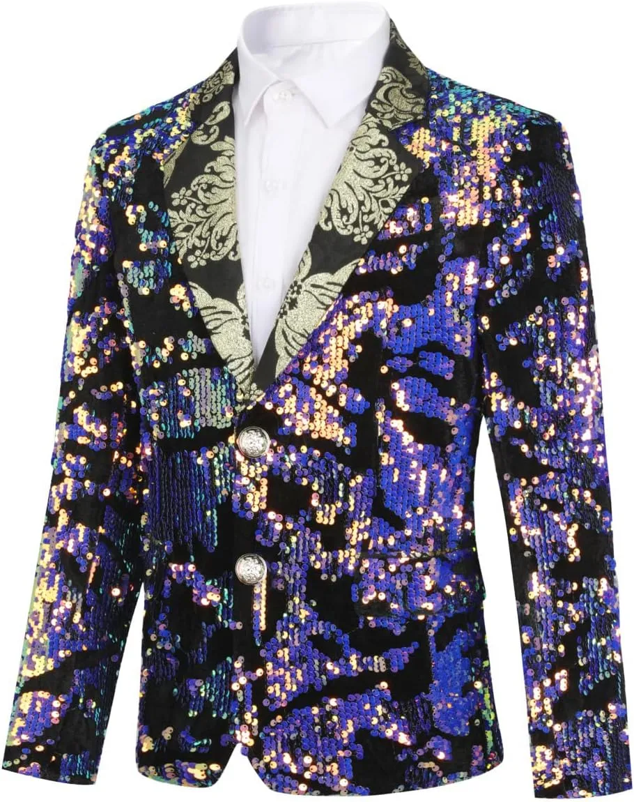 SWOTGdoby Boys Blazers Slim Fit Suit Jacket Formal Tuxedo Blazer Golden Shiny Dress Coat Ring Bearer Outfit for Party Prom