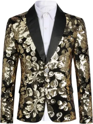 SWOTGdoby Boys Blazers Slim Fit Suit Jacket Formal Tuxedo Blazer Golden Shiny Dress Coat Ring Bearer Outfit for Party Prom