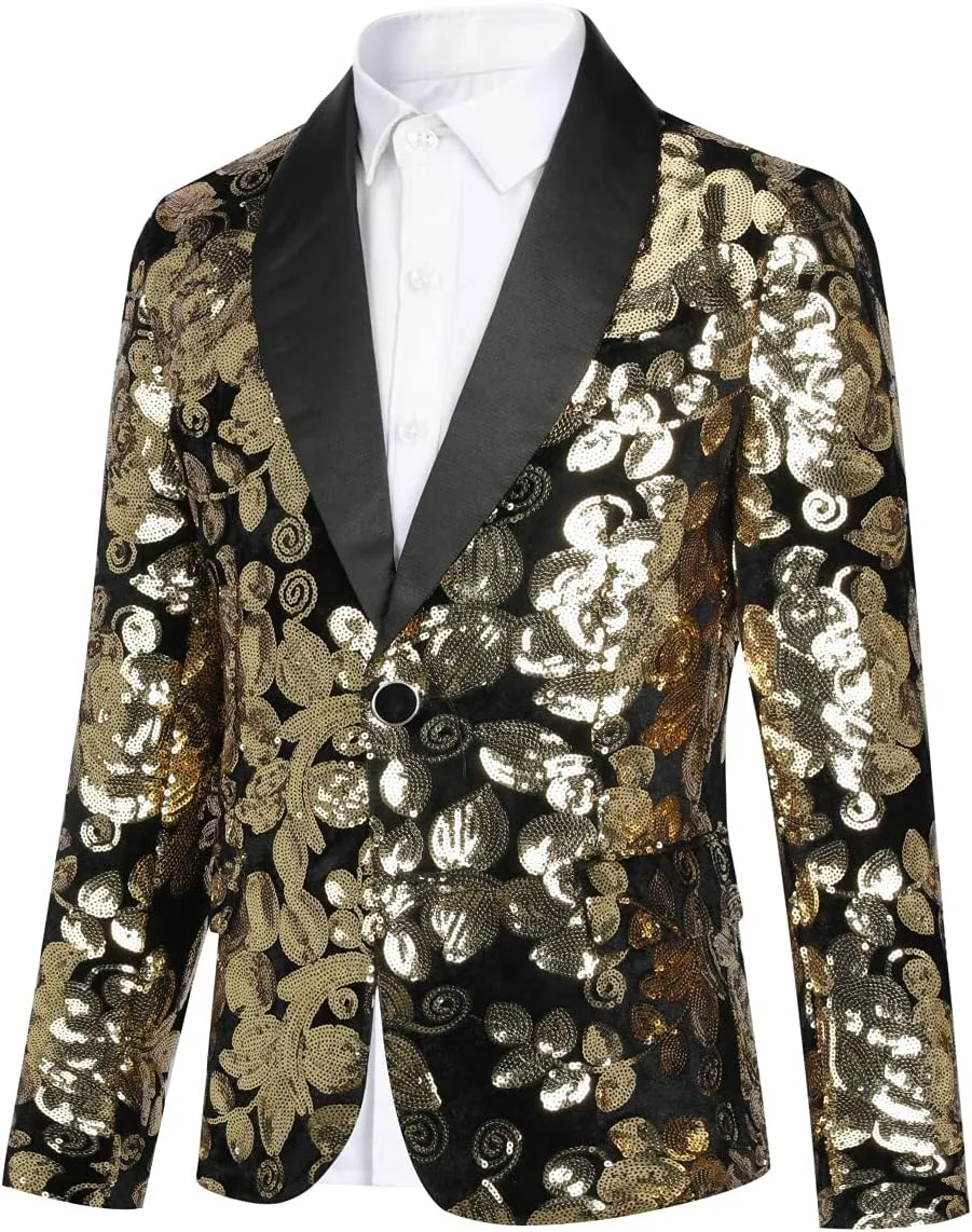 SWOTGdoby Boys Blazers Slim Fit Suit Jacket Formal Tuxedo Blazer Golden Shiny Dress Coat Ring Bearer Outfit for Party Prom
