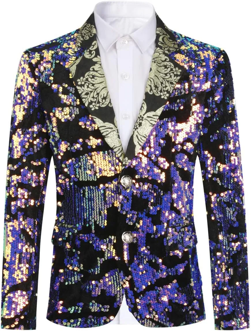 SWOTGdoby Boys Blazers Slim Fit Suit Jacket Formal Tuxedo Blazer Golden Shiny Dress Coat Ring Bearer Outfit for Party Prom