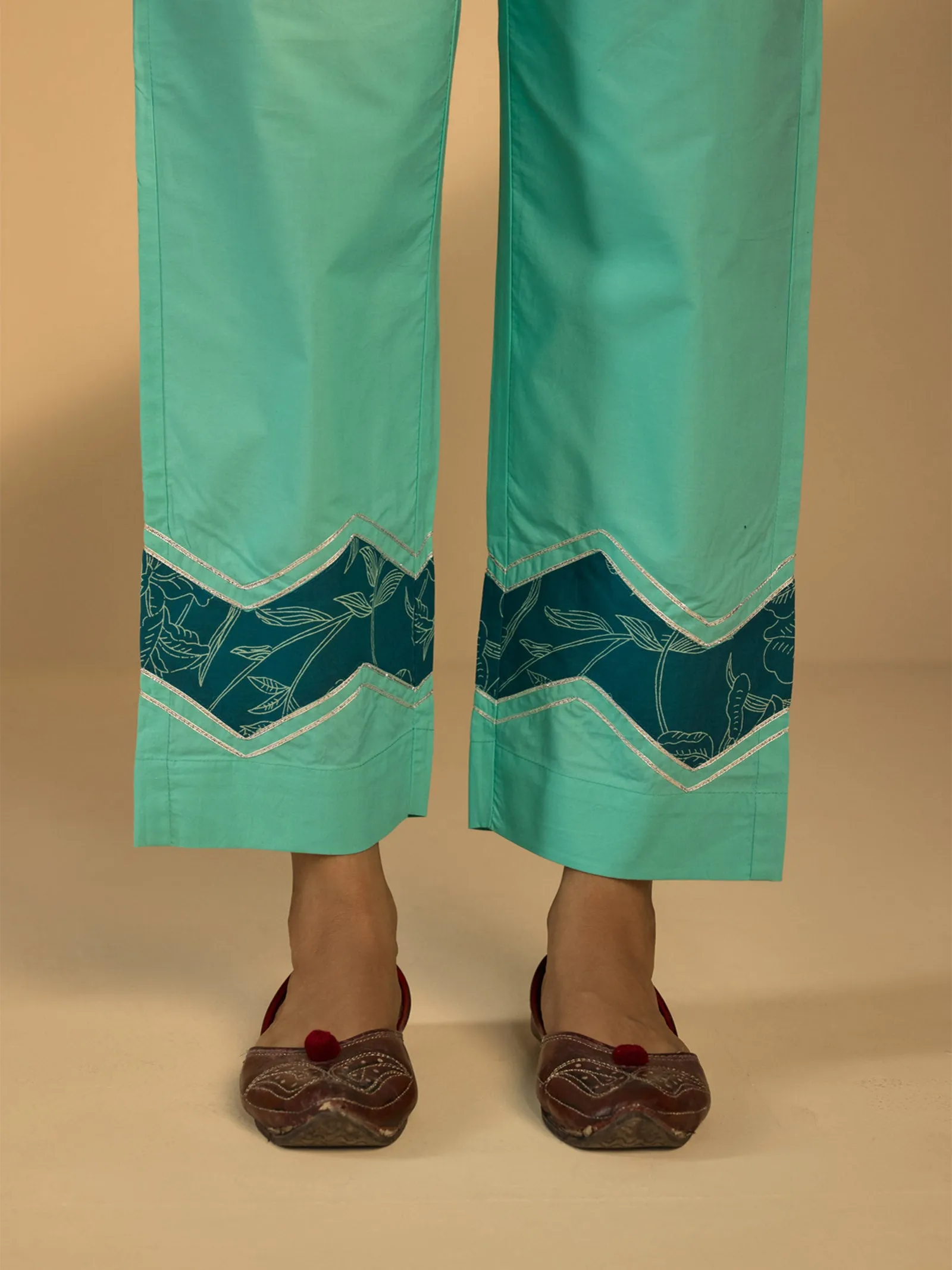 Teal Cotton Straight Pant