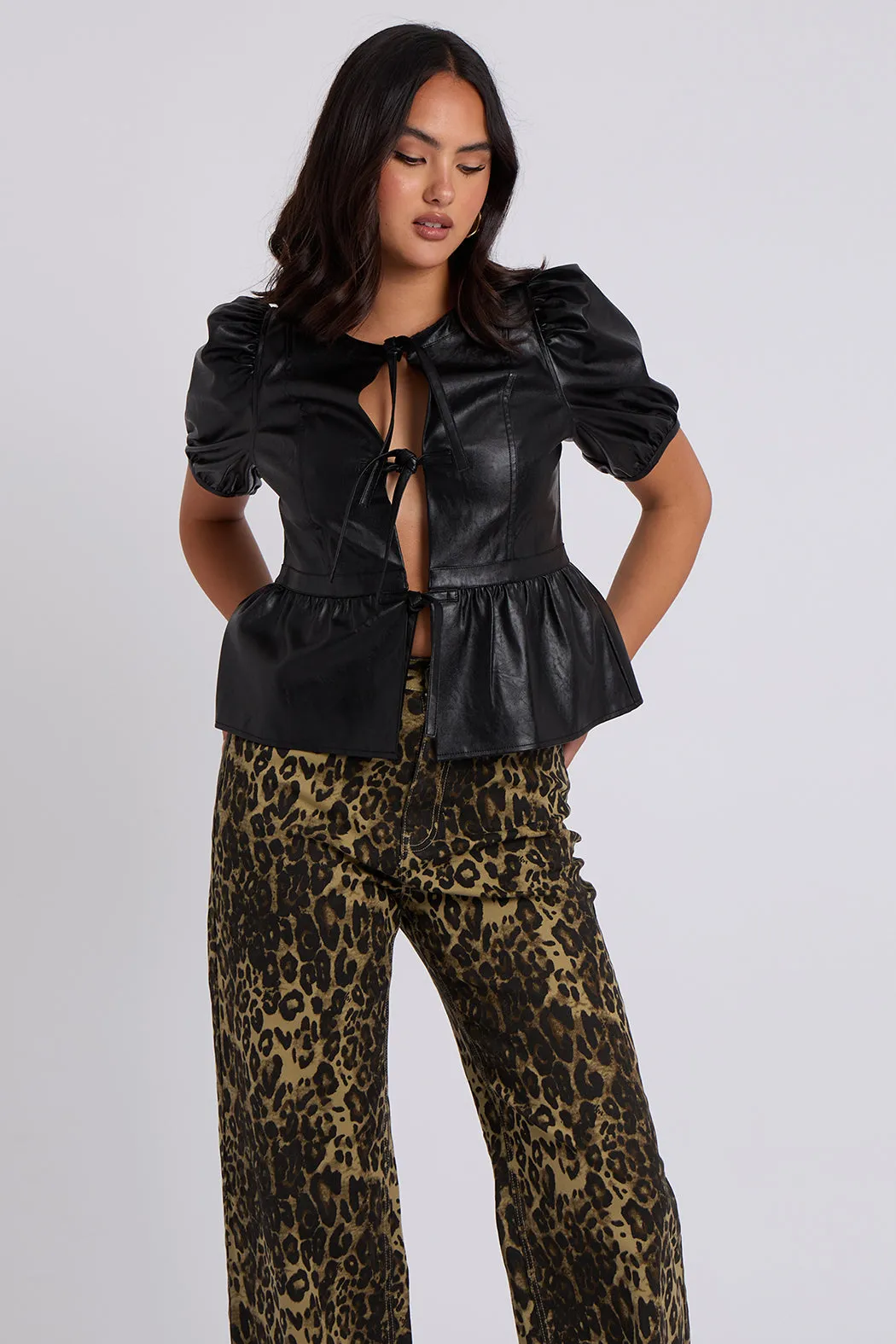 Tie Front PU Top