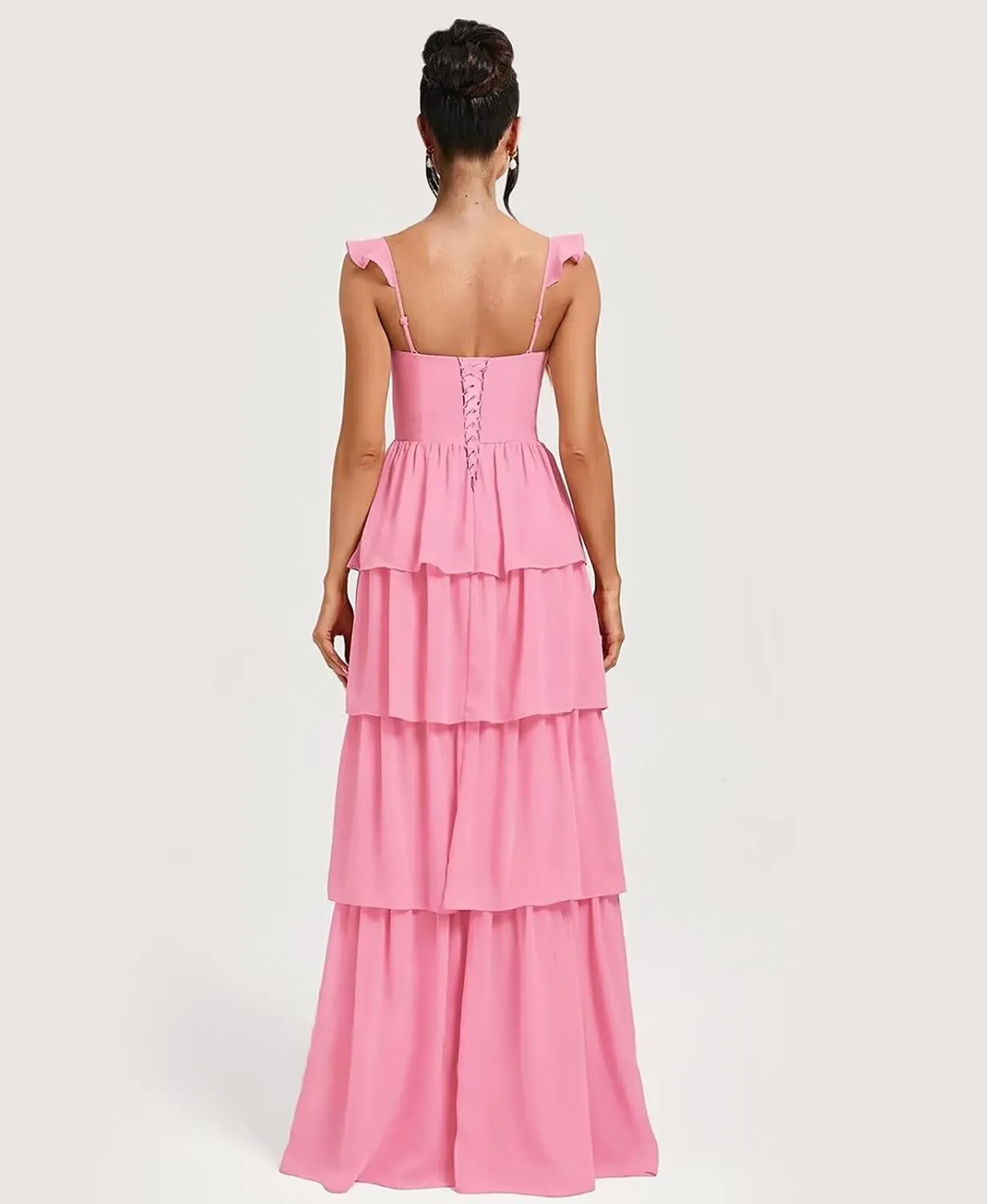 Tiered Ruffle Bridesmaid Dresses for Women 2025 A Line Chiffon Formal Evening Prom Dress with High Slit