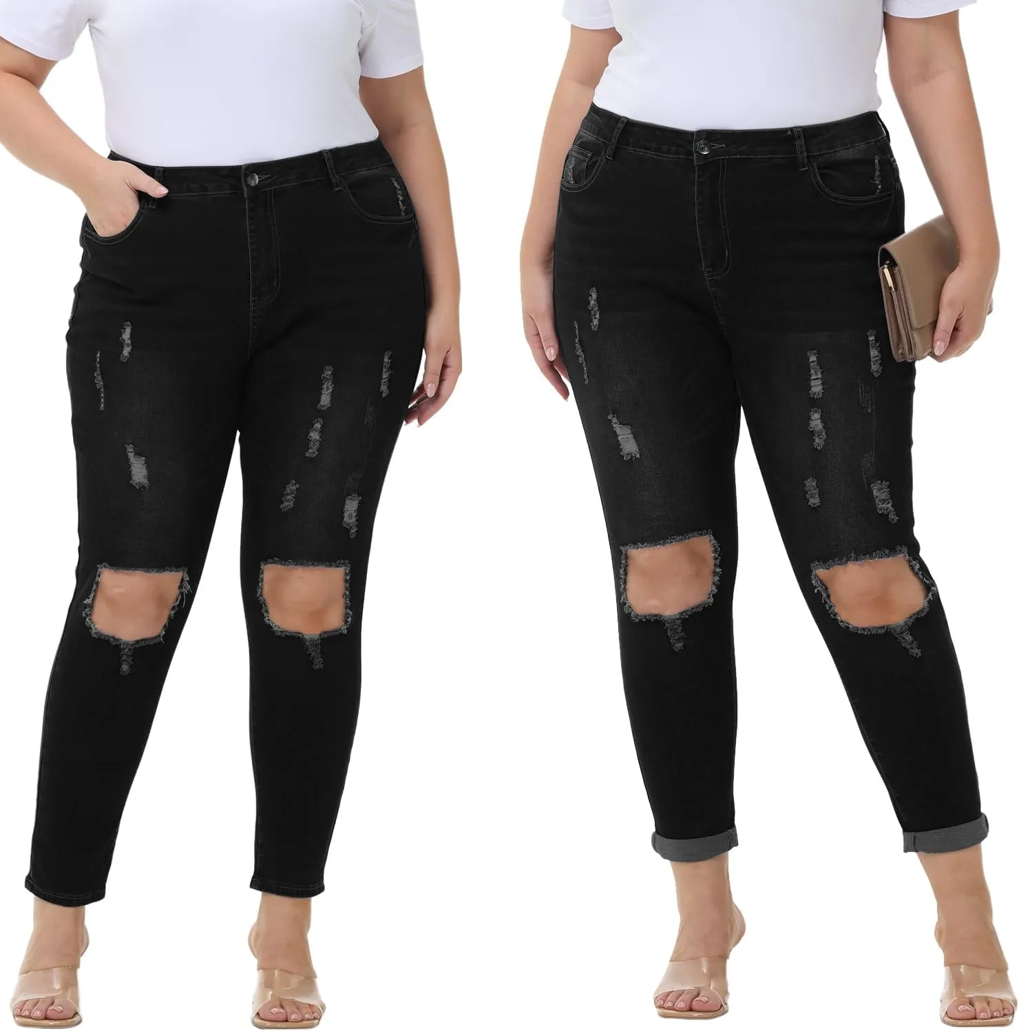 Tulucky Women's Plus Size Boyfriend Jeans Distressed Ripped Denim Pants Comfy Stretch Skinny Jeans