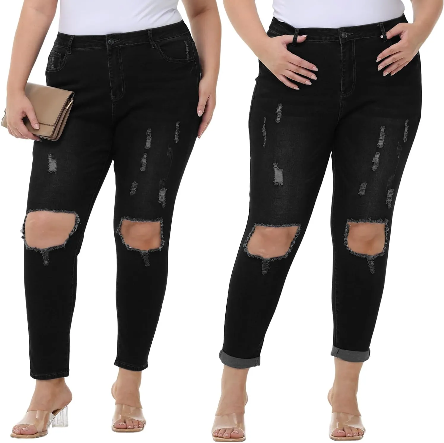 Tulucky Women's Plus Size Boyfriend Jeans Distressed Ripped Denim Pants Comfy Stretch Skinny Jeans