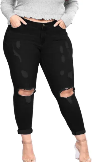 Tulucky Women's Plus Size Boyfriend Jeans Distressed Ripped Denim Pants Comfy Stretch Skinny Jeans