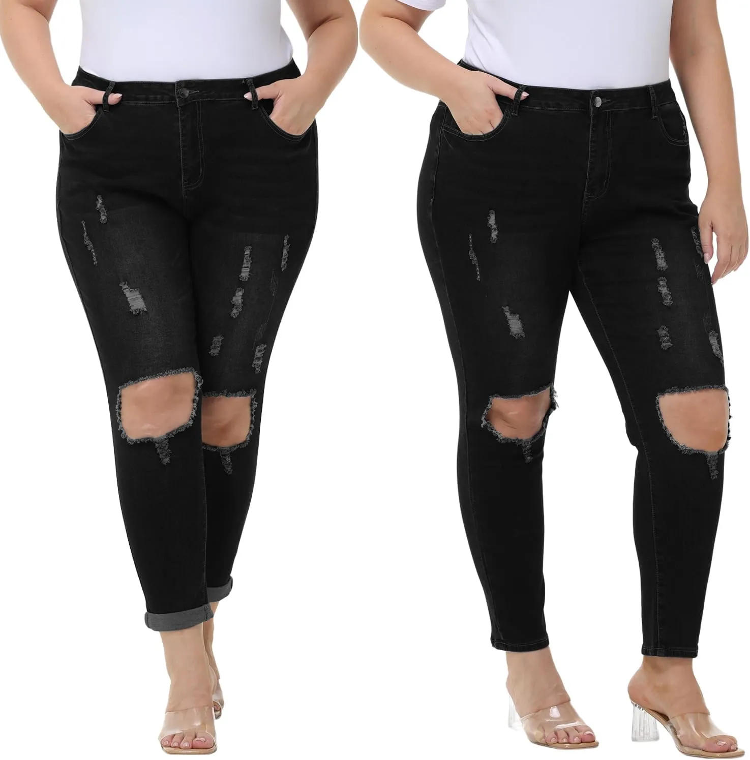 Tulucky Women's Plus Size Boyfriend Jeans Distressed Ripped Denim Pants Comfy Stretch Skinny Jeans