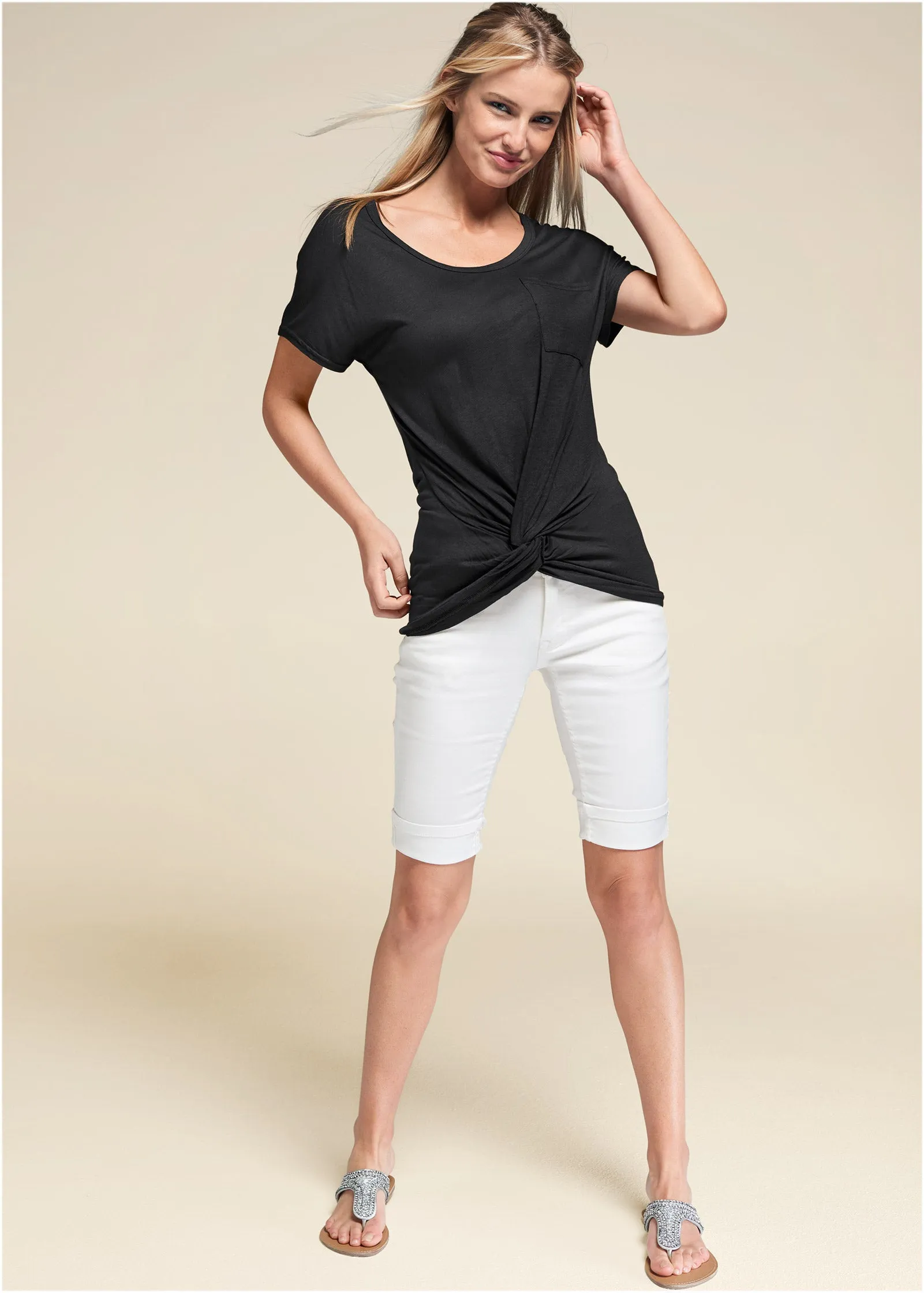 Twisted Knot Detail Tee - Black
