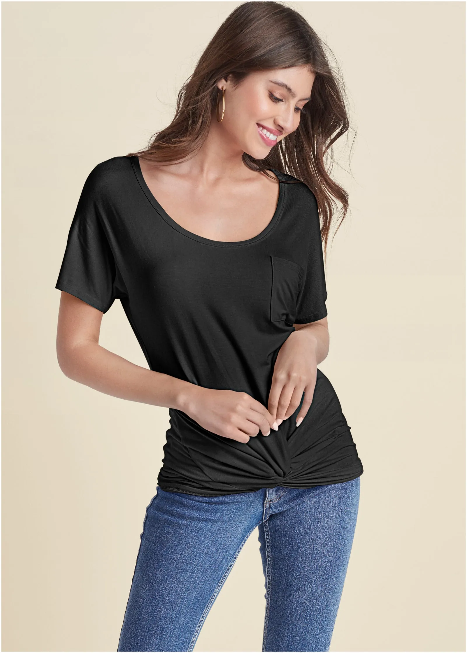 Twisted Knot Detail Tee - Black