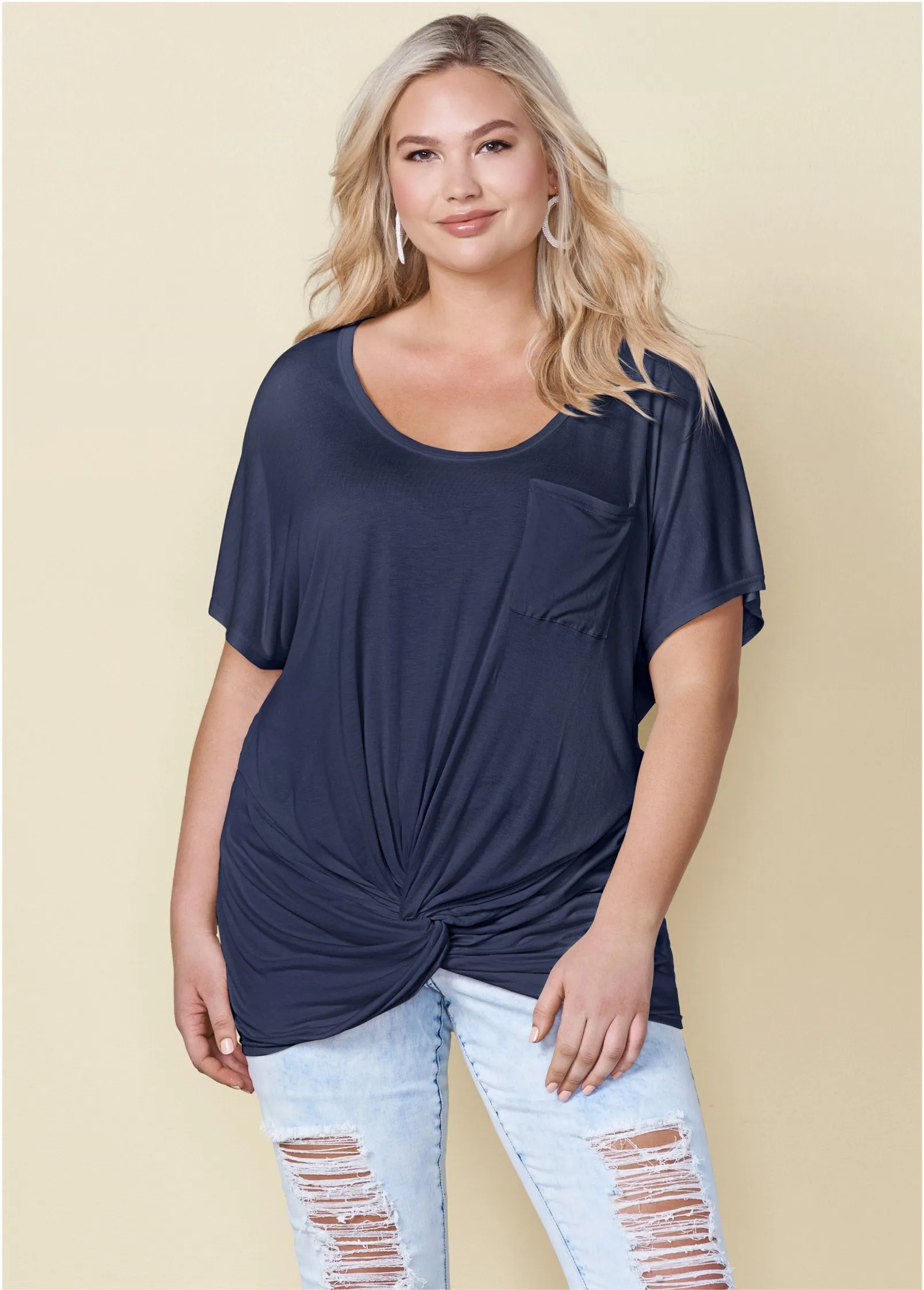Twisted Knot Detail Tee - Navy