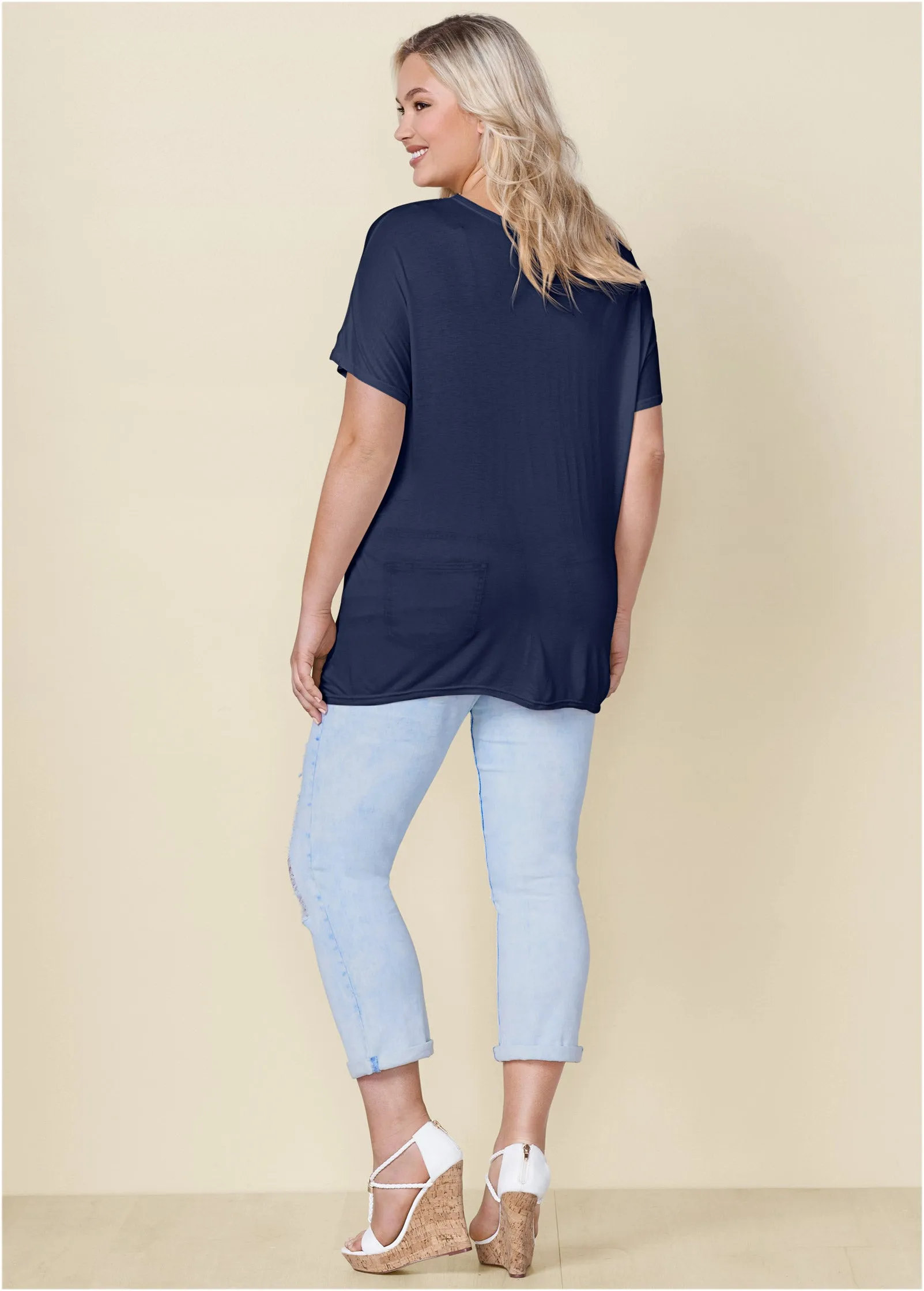 Twisted Knot Detail Tee - Navy