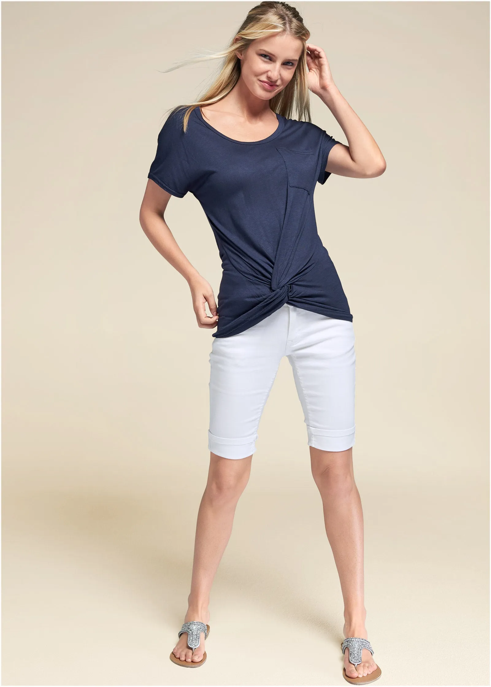 Twisted Knot Detail Tee - Navy