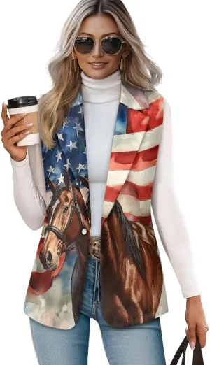 Vest for Women Trendy Loose Casual V Neck 1 Button Sleeveless Waistcoat Lightweight Vest Jacket Tank Tops S-5XL