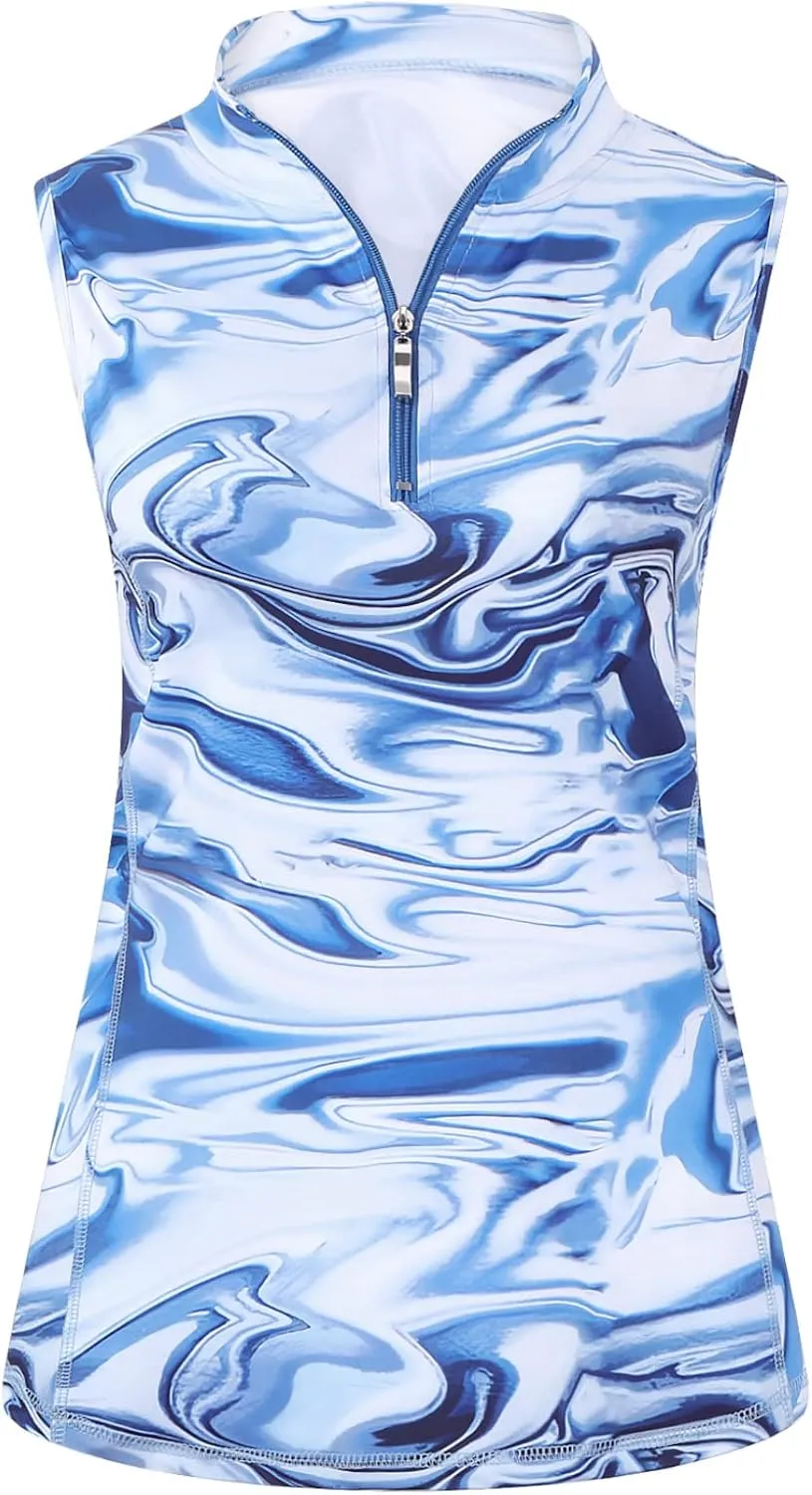 Viracy Women's Zip Up Golf Workout Tank Tops Sleeveless Quick Dry Athletic Polo Shirts
