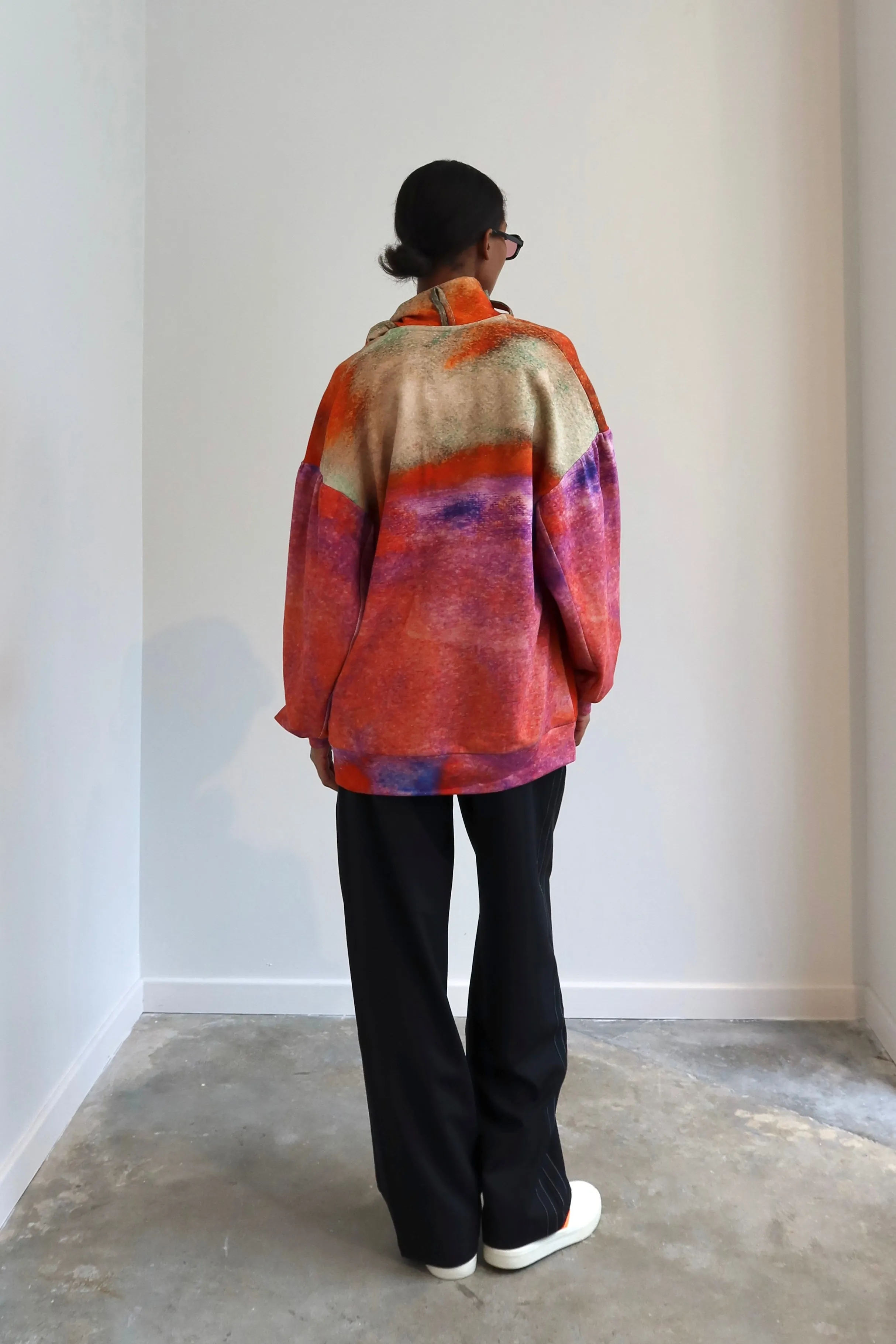 Watercolor Print Tie Neck Sweater