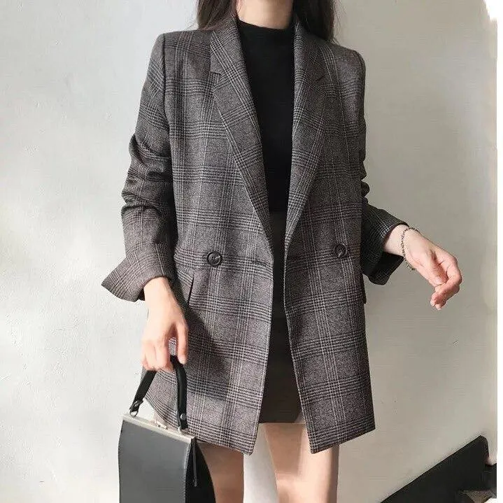 Women's Check Long Sleeve Cotton Jacket