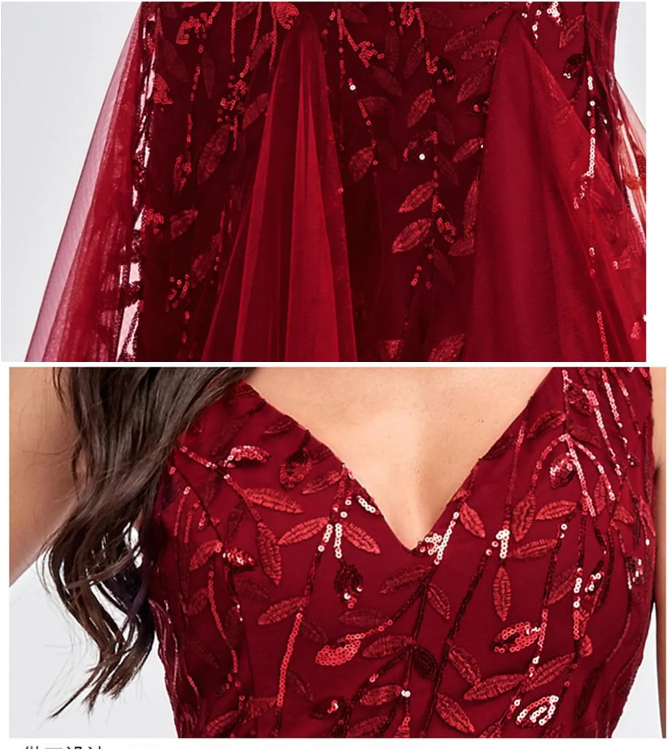 Womens Formal Dress Sleeveless V Neck Sequin Embroidery Mermaid Tulle Evening Dress