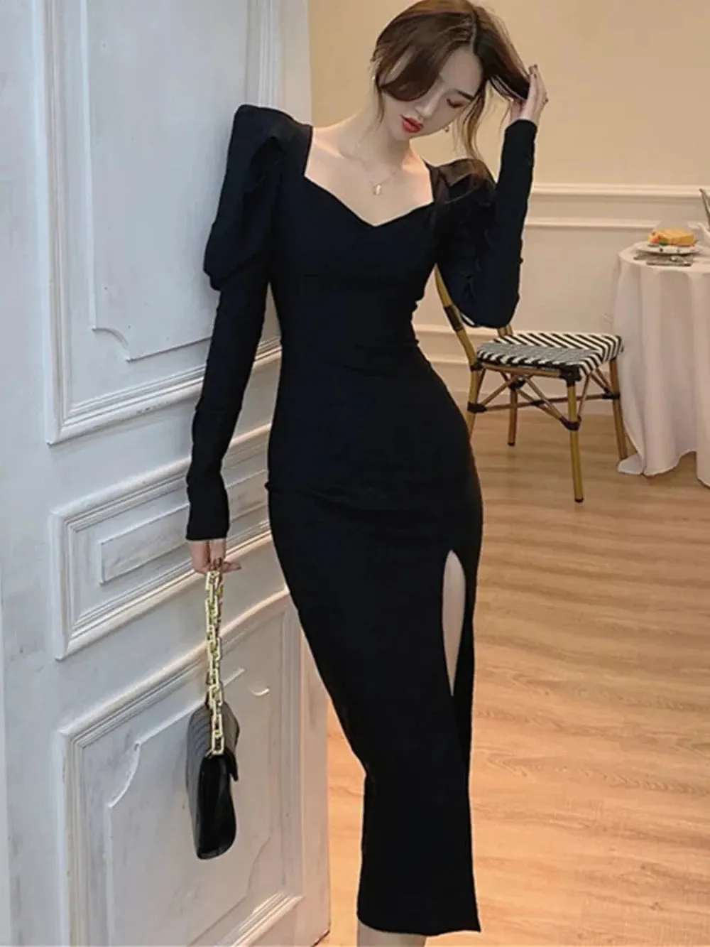women's lantern sleeves ankle length gown autumn formal mididress ✈️ free.shipping