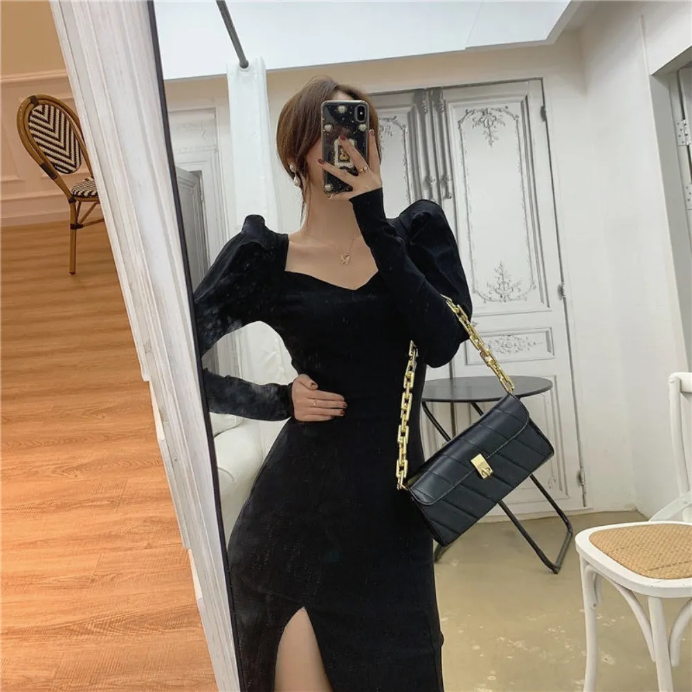 women's lantern sleeves ankle length gown autumn formal mididress ✈️ free.shipping
