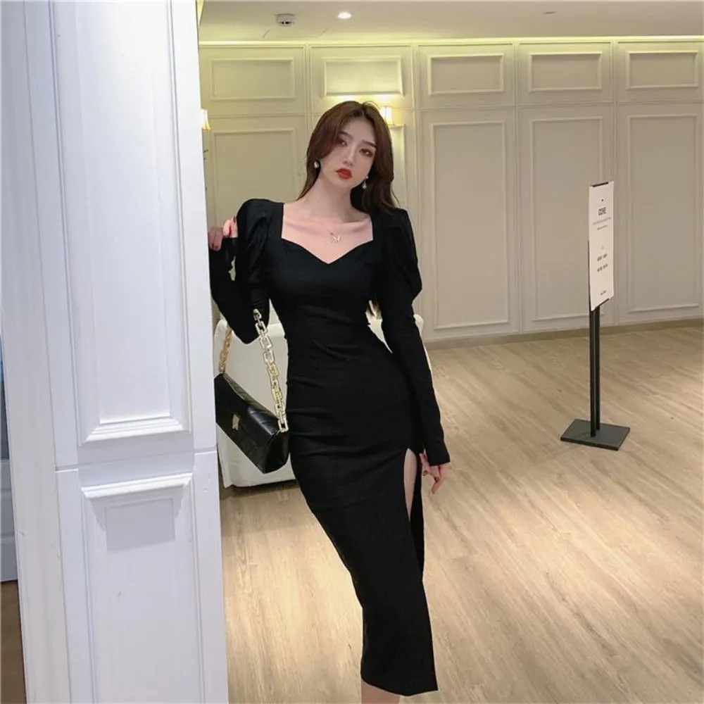 women's lantern sleeves ankle length gown autumn formal mididress ✈️ free.shipping