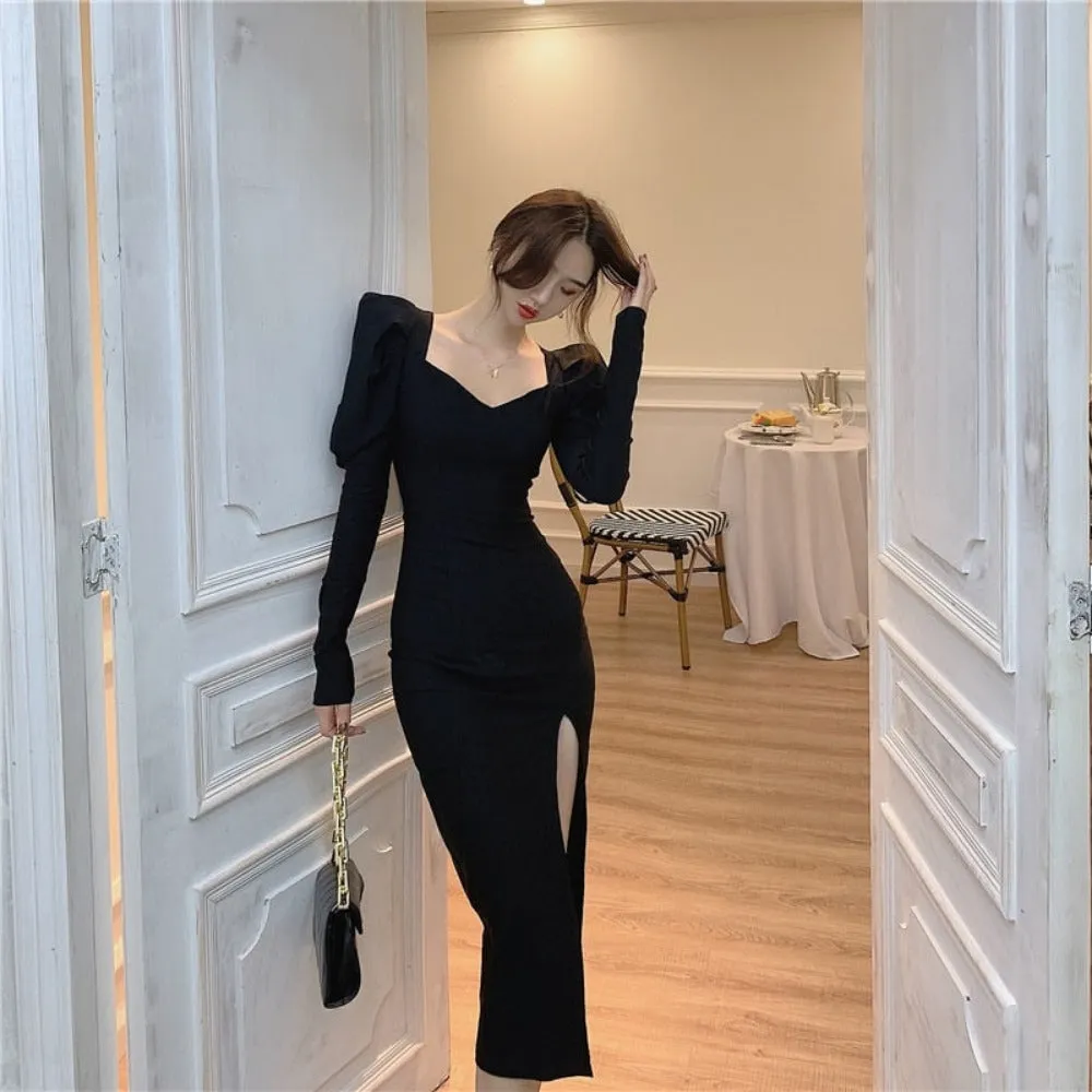 women's lantern sleeves ankle length gown autumn formal mididress ✈️ free.shipping