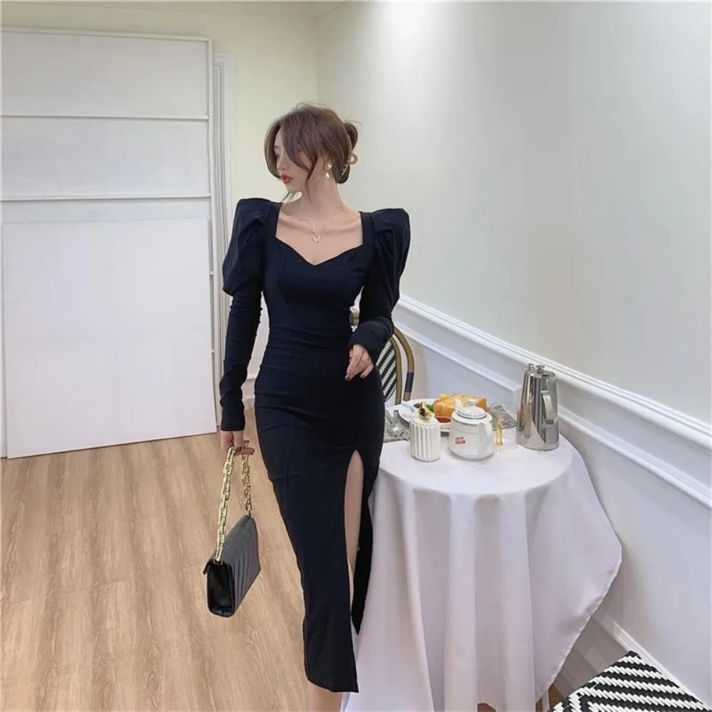 women's lantern sleeves ankle length gown autumn formal mididress ✈️ free.shipping