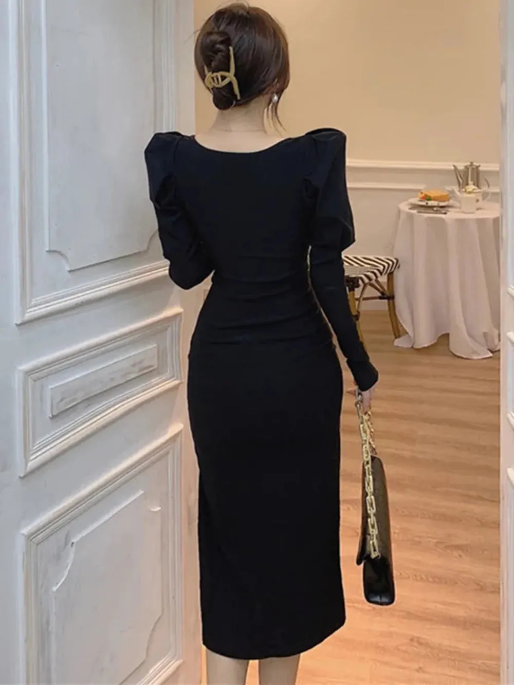 women's lantern sleeves ankle length gown autumn formal mididress ✈️ free.shipping