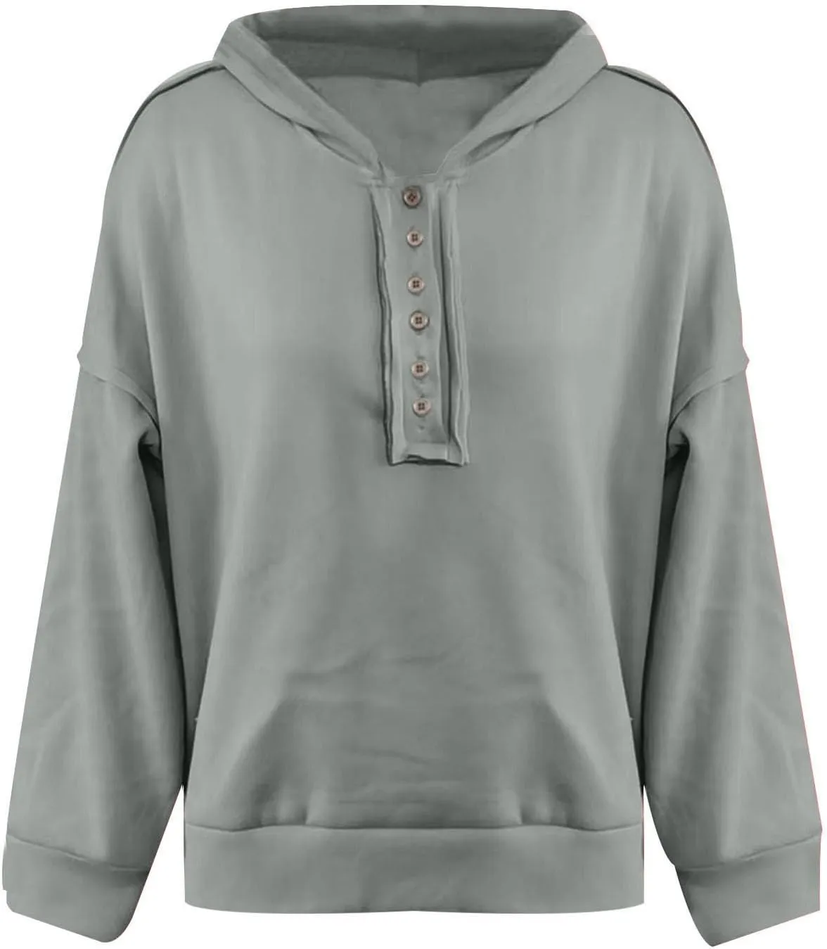Womens Oversized Hoodies Trendy Loose Button v Neck Hooded Pullover Sweatshirt Fall Outfits 2024 Preppy Clothes