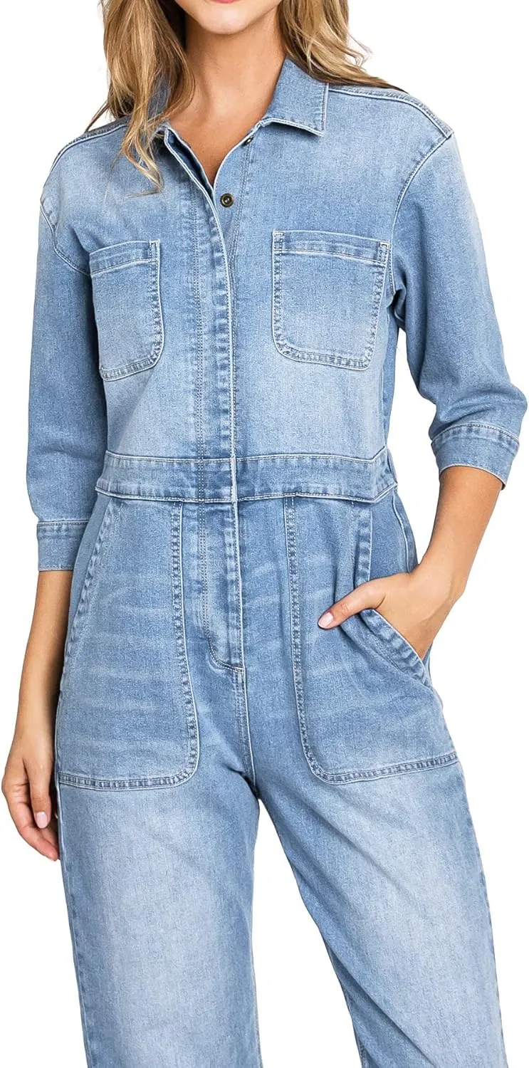 Womens Relaxed Aviator Utility Coverall Jumpsuit